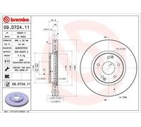 Disco freno BREMBO 09D72411 anteriore, ventilato, altamente carbonizzato, 1 Pezzo