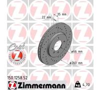 Dischi freno anteriori ventilati Zimmermann 260x22mm per BMW Serie 3 E30 Berl...