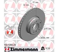 2x Disco freno ventilazione interna 150.1280.20 ZIMMERMANN per BMW 7