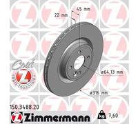 2x Disco freno ventilazione interna 150.3488.20 ZIMMERMANN per MINI MINI Coupé