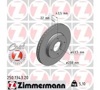 2x Disco freno ventilazione interna 250.1343.20 ZIMMERMANN per FORD MAZDA