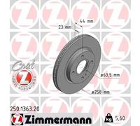 2x Disco freno ventilazione interna 250.1363.20 ZIMMERMANN per FORD FIESTA VI