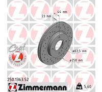 2x Disco freno ventilazione interna 250.1363.52 ZIMMERMANN per FORD FIESTA VI