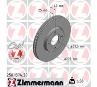 2x Disco freno ventilazione interna 250.1374.20 ZIMMERMANN per FORD ECOSPORT