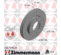 2x Disco freno ventilazione interna 250.1390.20 ZIMMERMANN per FORD MAZDA