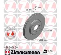 2x Disco freno ventilazione interna 430.2606.20 ZIMMERMANN per OPEL ASTRA H