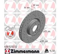 2x Disco freno ventilazione interna 450.5212.52 ZIMMERMANN per LAND ROVER