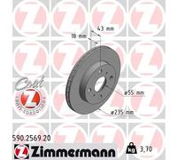 2x Disco freno ventilazione interna 590.2569.20 ZIMMERMANN per TOYOTA YARIS