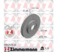 2x Disco freno ventilazione interna 590.2575.20 ZIMMERMANN per TOYOTA COROLLA