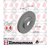 2x Disco freno ventilazione interna 590.2576.20 ZIMMERMANN per TOYOTA COROLLA