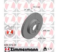 2x Disco freno ventilazione interna 600.3212.20 ZIMMERMANN per VW