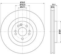 Hella Pagid Discofreno 8DD 355 107-221 – Ø345 mm, spess. 32 mm, ventilato, rivestito 50297PRO