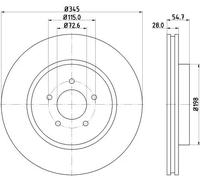 Hella Disco freno 8DD 355 115-471 (54771PRO) rivestito 345x28 mm ventilato per CHRYSLER/DODGE/LANCIA