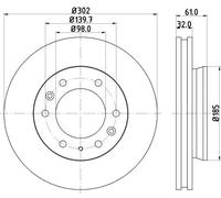HELLA PAGID 8DD 355 119-211 Discofreno,55534PRO,rivestito,302mm,32mm,ventilazione interna,per es. FORD / MAZDA