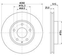 Hella Disco freno PAGID 8DD 355 120-441 55675PRO rivestito 280x25mm ventilazione interna per MAZDA