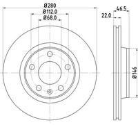 HELLA PAGID 8DD 355 127-311 Discofreno,53961PRO_HC,ad alto tenore di carbonio,rivestito,280mm,22mm,ventilazione interna,per es. AUDI / VOLKSWAGEN