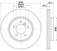 Hella Disco freno 8DD 355 127-601 325 mm rivestito ad alto tenore di carbonio ventilazione interna