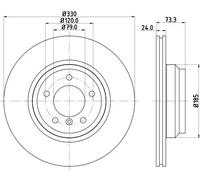HELLA PAGID 8DD 355 128-431 Discofreno,54378PRO_HC,ad alto tenore di carbonio,rivestito,330mm,24mm,ventilazione interna,per es. BMW