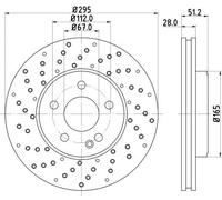 HELLA PAGID 8DD 355 129-681 Discofreno,55575PRO_HC,ad alto tenore di carbonio,rivestito,295mm,28mm,ventilazione interna/forato,per es. MERCEDES-BENZ