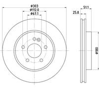 HELLA PAGID 8DD 355 129-751 Discofreno,52167PRO_HC,ad alto tenore di carbonio,rivestito,303mm,25.8mm,ventilazione interna,per es. MERCEDES-BENZ