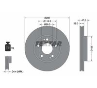 2x Disco freno ventilazione interna 92161605 TEXTAR per KIA HYUNDAI