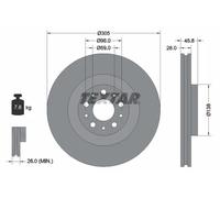 Textar Disco freno 92237603 Anteriore Ventilato Ø305 mm Coppia per Fiat 500L/Doblo/Opel Combo