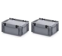 2x Eurobehälter 30 x 20 x 13,5 cm mit Scharnierdeckel inkl. gratis Zollstock 2er Set