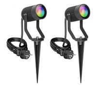 ledscom.de 2 faretti da giardino SHINGA con picchetto da terra per esterni, IP65, spina, antracite, con lampadina GU10 RGB inclusa, smart, 473 lm, bianco caldo - bianco freddo