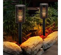 2x Fiaccola Solare Patio Esterno Effetto Fuoco Decorazione Giardino Nero LED