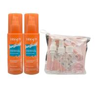 2X Fluido Protettivo Solare Multiazione, Senza Risciacquo per Tutti i Tipi di Capelli, 150 ml + Kit Bottiglie da Viaggio
