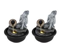 2x fontana Buddha da interno cascata grigia decorazione LED H 19 cm