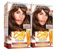 2x Garnier Belle Color Colorazione in Crema per Capelli Permanente Azione Nutriente Illuminante Risultato Naturale con Olio di Germe di Grano Colore 20 Castano Chiaro Naturale - 2 Confezioni