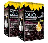 2x Garnier Olia Glow Colorazione Capelli Tinta Permanente Colore 4.12 Castano Scuro Freddo Iridescente Senza Ammoniaca Fragranza Delicata - 2 Tinte