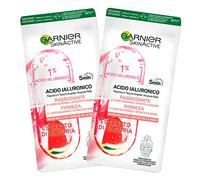 2x Garnier SkinActive Acido Ialuronico Maschera in Tessuto Ampolla Rassodante Anti Età Effetto Rinfrescante con Estratto di Anguria - 2 Confezioni da 1 Trattamento