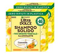 2x Garnier Ultra Dolce Shampoo Solido Illuminante Camomilla e Olio di Calendula Biologico con Ingredienti di Origine Naturale per Capelli Chiari - 2 Shampoo Solidi da 60g