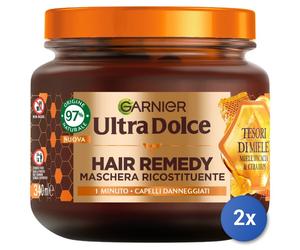 2x Garnier Ultradolce Maschera Capelli 340 Ml.Vaso Tesori Di Miele