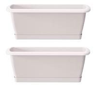 2x Giardiniere ruffy con supporto in plastica in bianco 78.6 (lungo) x 18.4 (larghezza) x 14.5 (alto) cm