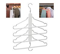 2x Gruccia Multipla, 4 Stampelle Appendiabiti con Asta per Pantaloni, Appendino Legno Metallo Salvaspazio, Bianca