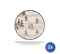 2x H&H Servizi 18 pezzi tavola Coupe Retro Skiers in stoneware