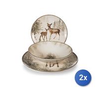 2x H&H Servizi 18 pezzi tavola Magical Deer in stoneware decorato