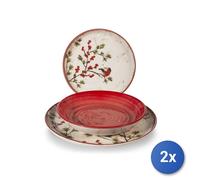 2x H&H Servizi 18 pezzi tavola Red Delights in stoneware decorato