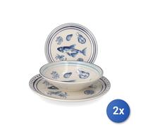 2x H&H Servizi tavola Adriatic da 18 pezzi in stoneware, decorato