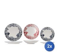 2x H&H Servizi tavola Corallia da 18 pezzi in stoneware, decorato