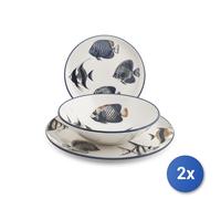 2x H&H Servizi tavola Harbor da 18 pezzi in stoneware, decorato