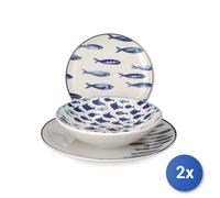 2x H&H Servizi tavola Ionic da 18 pezzi in stoneware, decorato
