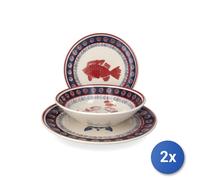 2x H&H Servizi tavola Samoa da 18 pezzi in stoneware, decorato