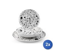 2x H&H Servizio 18 pezzi fondi tavola Drip Nordic in stoneware bianco e nero