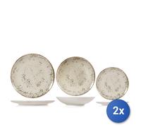 2x H&H Servizio 18 pezzi tavola Planet in stoneware colore beige puntinato