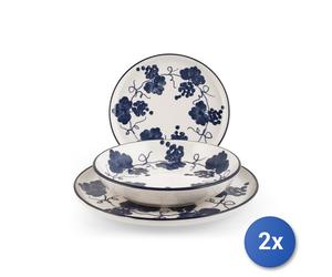 2x H&H Servizio tavola 18 pezzi Provence FANTASIA BIANCA BLU