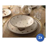 2x H&H Servizio Tavola In Stoneware Decorato 18 Pezzi Highlands, Marrone E